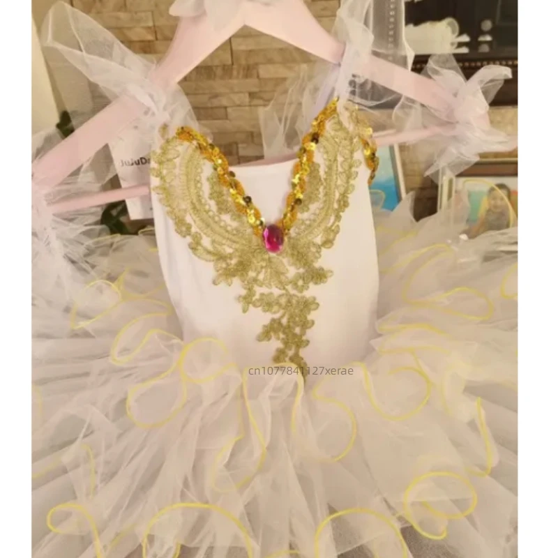 子供バレエダンスドレス、女の子白鳥祭りパフォーマンス衣装、新しいソフトガーゼプリンセスドレスふわふわパフォーマンス