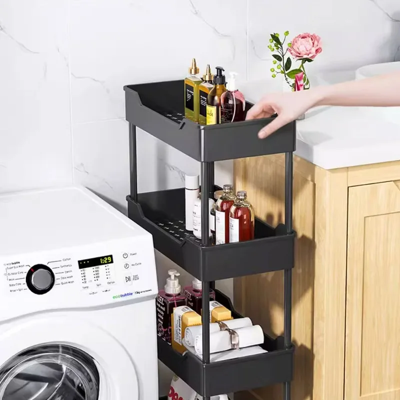 3/4 Tiers Mobile Bathroom Organizer Cart With Wheels Rolling Shelf Trolley Kitchen Storage Rack Bar