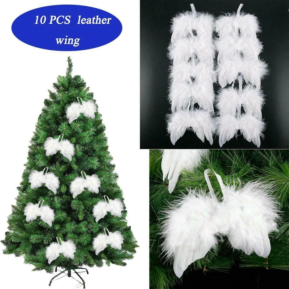 Lovely 10Pcs Home Decoration Party White Hanging Ornament Christmas Tree Decor Angel Wings Feather Wing