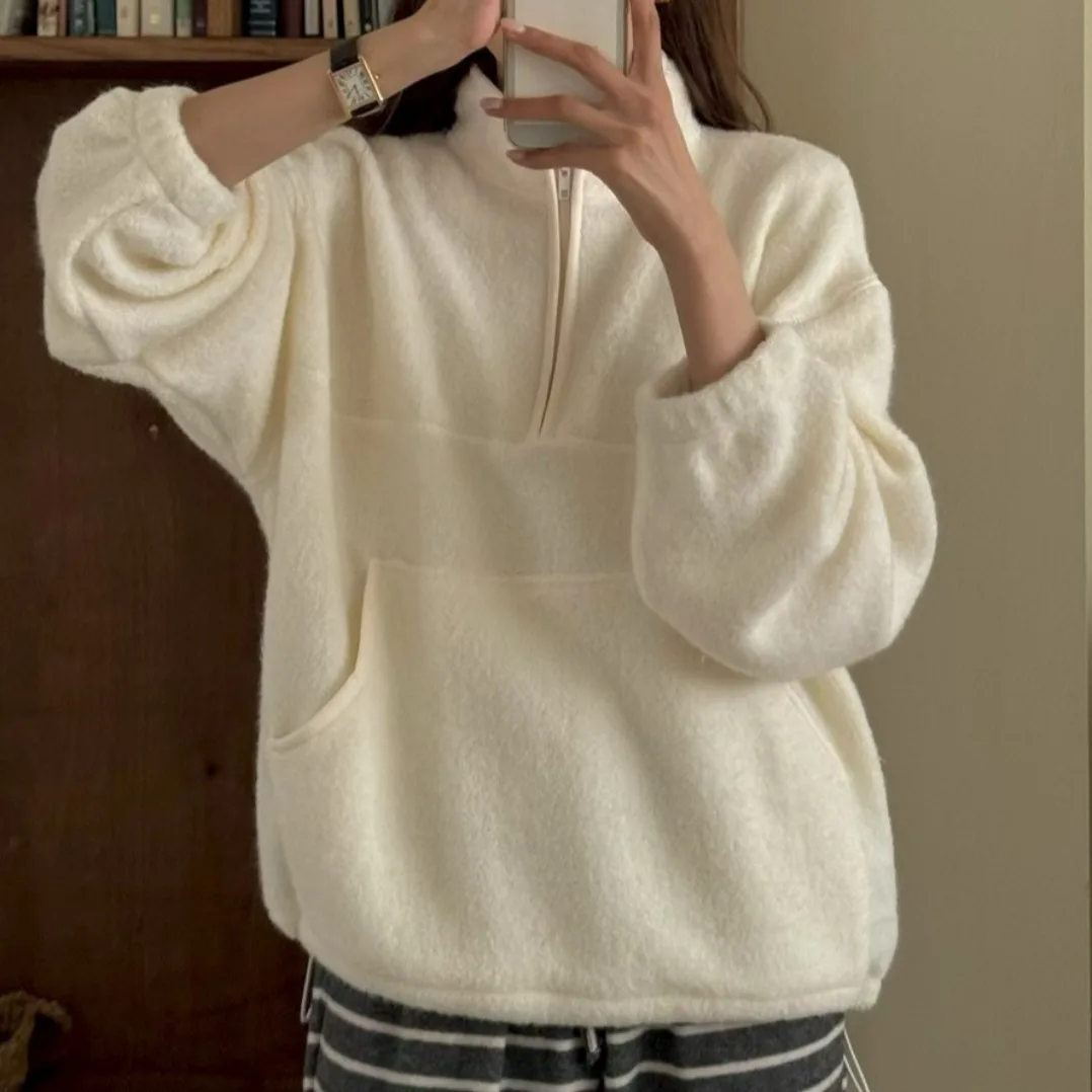 ファイオナブル ジッパー スウェットシャツ ジャケット レディース 暖かい スリ バーサタイル 秋冬 ヴィンテージ デザイン アンチエイジング トレンディ ストリートウェア