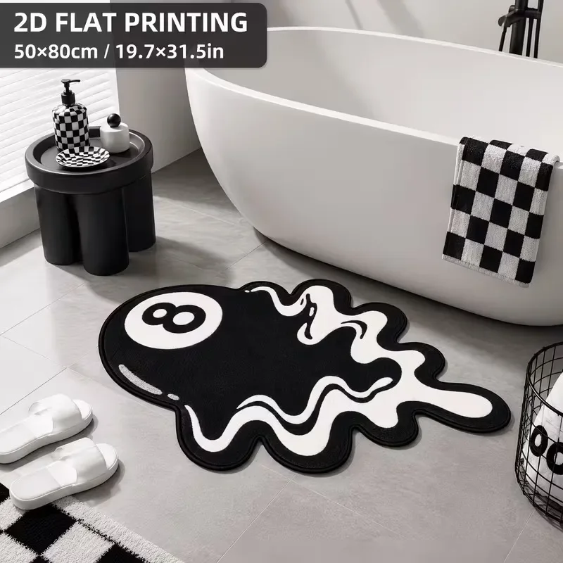 Melting Black Eight Billiard Ball Floor Mat Flannel Rug Soft Non Slip Washable Door Mat For Bathroom Bedroom Kitchen Home Decor