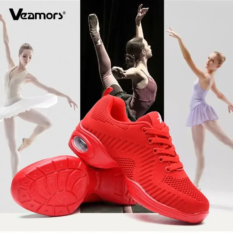 Veamors moderne Tanz schuhe gewebte Mesh bequeme Turnschuhe Frauen weiche Laufsohle Sport Atem moderne Jazz Sport Feature Schuhe