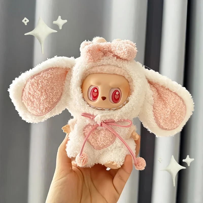 

Hot Sale Mini Labubu Clothes Outfit Accessories 15-17cm Labubu V1 V2 Big-Eared White Pink Rabbit Overalls Doll Clothing Kid Gift