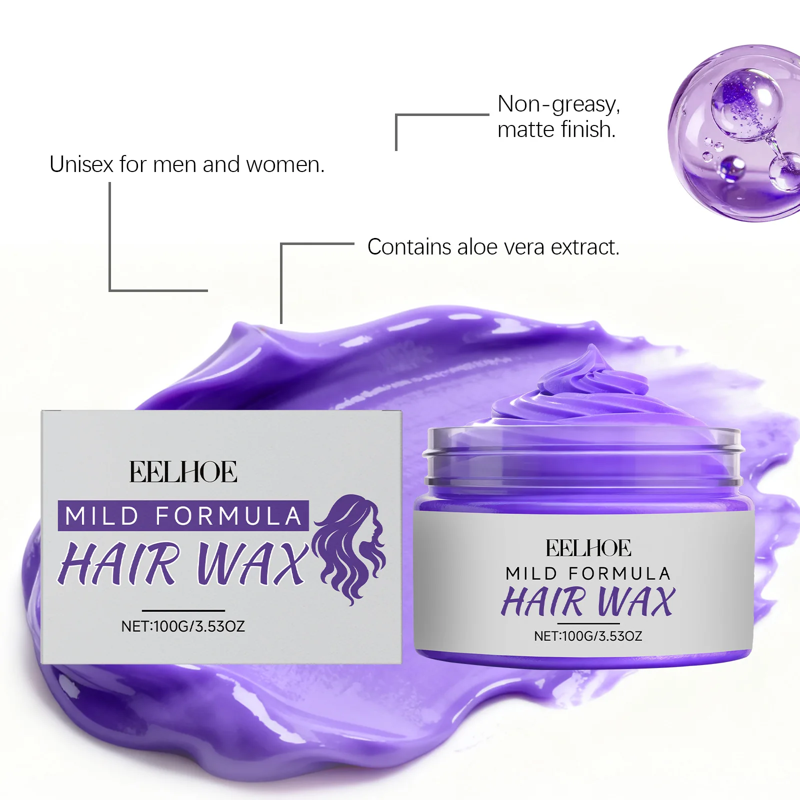 Eelhoe Purple Temporary Hair Dye Creams Lasting Styling Strong Molding Modeling for Cosplay Hair Coloring Wax Hair Dyeing Pomade