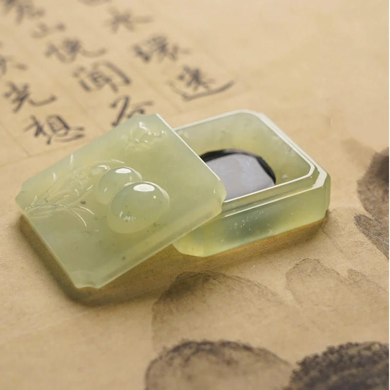 Jade Pen Holder Ink Dish with Lid Portable Multifunctional Calligraphy Brush Gift Box for Practice Chinese Study Decoration