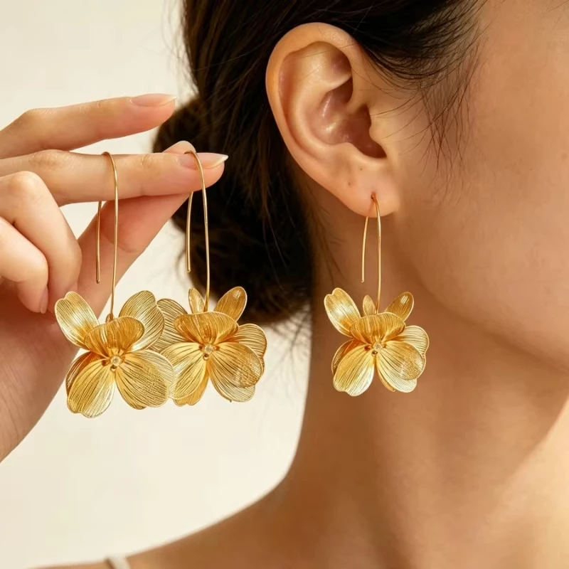 

Fashion Gold Color Multi-Layer Flower Drop Earrings for Women Vintage Geometric Dangle Earrings Dainty Statement Jewelry Gifts