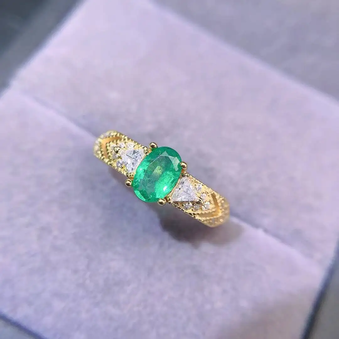 KJJEAXCMY New Jewelry Natural Women's Emerald Ring 925 silver inlay Colorful and splendid Crystal pure fire flash explosion