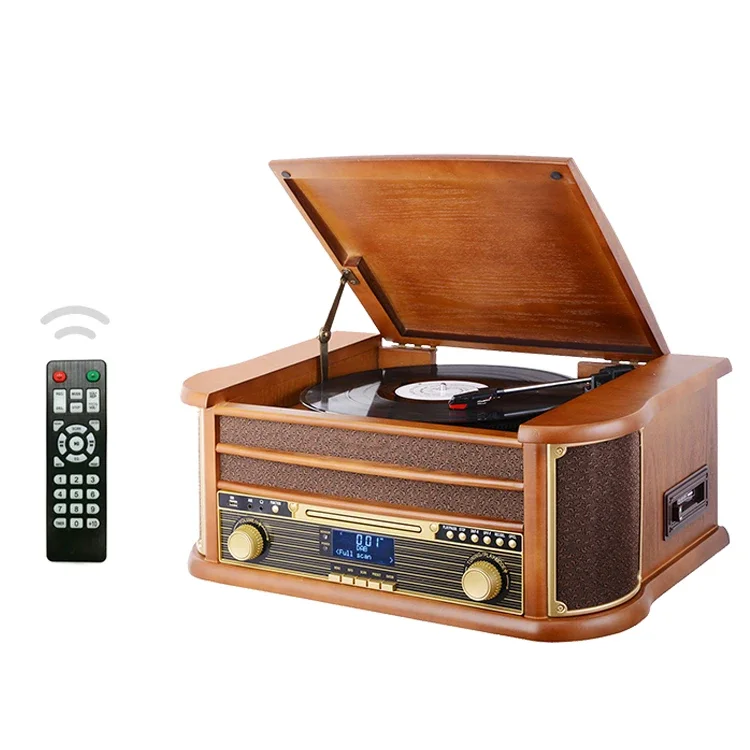 Wooden nostalgic stereo record player vinyl dab fm digital radio turntables player with recording function