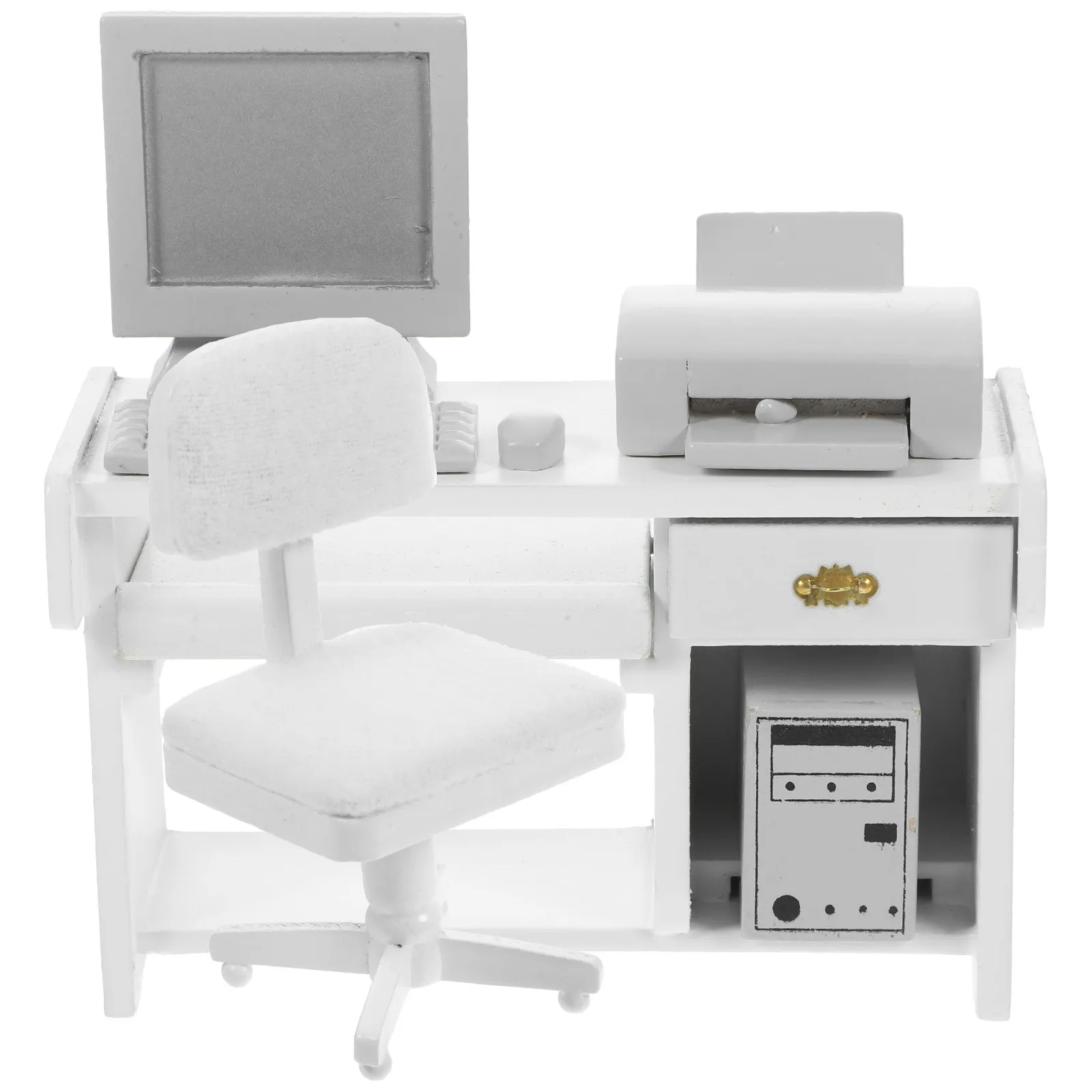 

1Set White Mini Office Desk Furniture Wood Handmade Miniature Office Desk Ornament for Kids House Micro Scene Decor Crafts