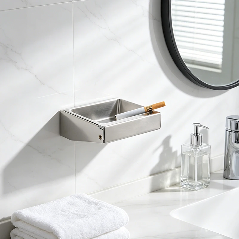 New Stainless Steel Ashtray Without Drilling, Flip-Top Design For Easy Cleaning, Wall-Mounted, Movable Ashtray PERFECT