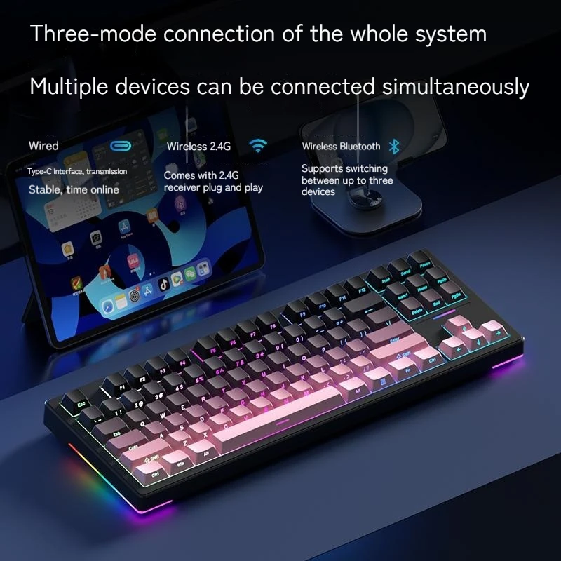 

Weikav Wk87 WirelessBluetooth Mechanical Keyboard Blackberry Carved Gasket Structure Three Mode Customized for Office And Gaming