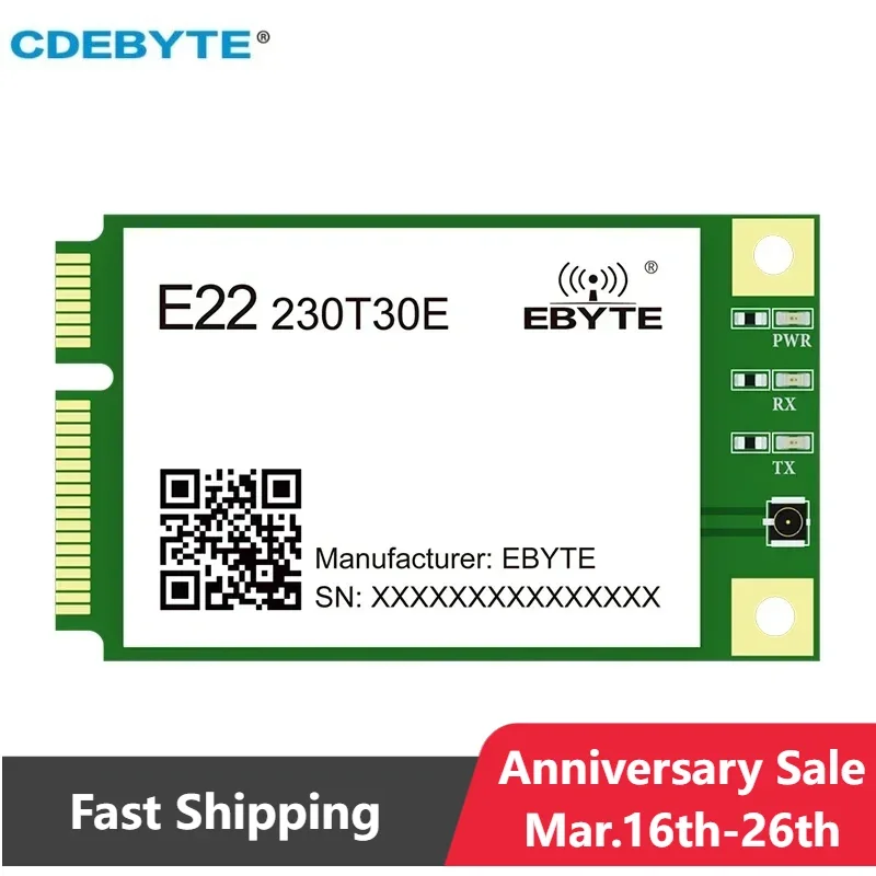 Wireless LoRa Spread Spectrum CDEBYTE E22-230T30E MINI PCIE Standard Interface UART/RS485/RS232/USB 30dBm Distance 10KM