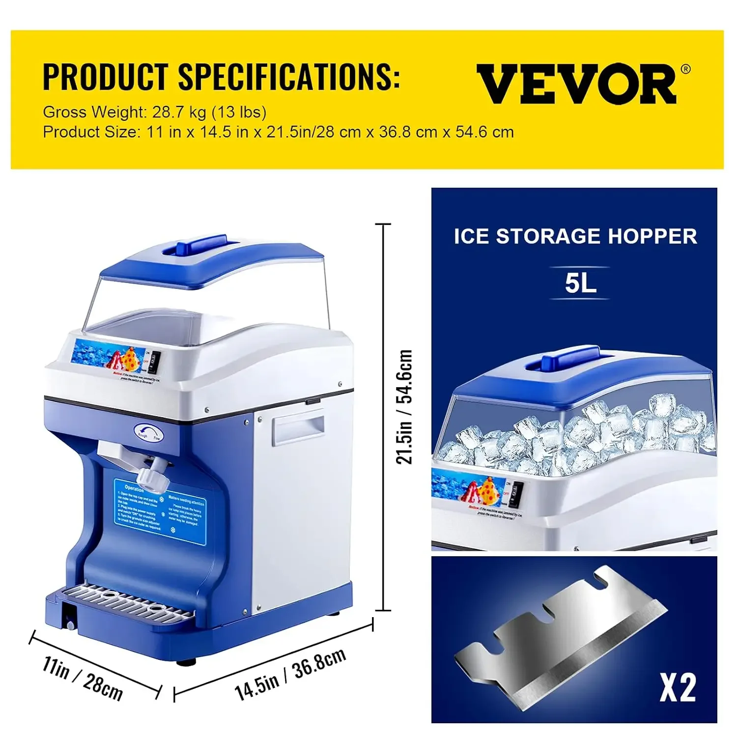 Broyeur à glace commercial, machine à cône de neige électrique 265LBS/H avec bac à glace artériel 4,4, machine à glace rasée brittop 650W pour Parti