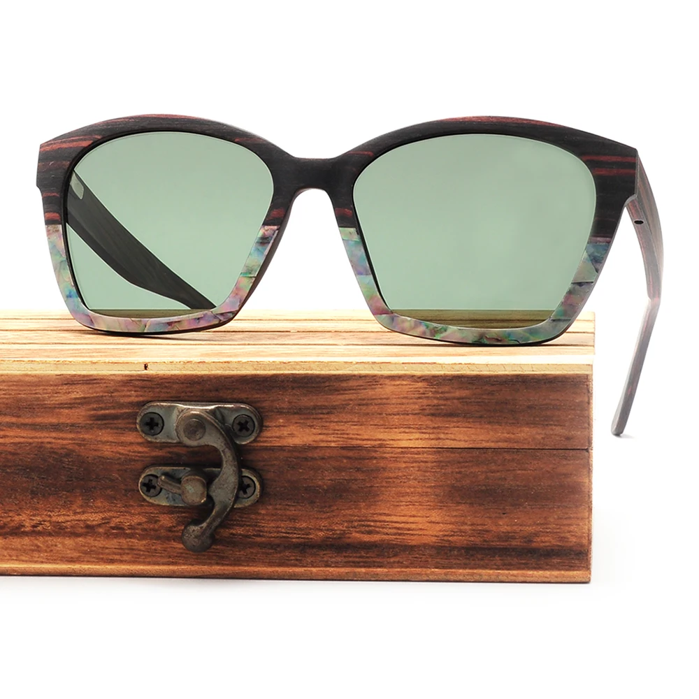Fashion Ebony Wood Sunglasses for Men Women Abalone Shell Stone Decoration Sun Glasses
