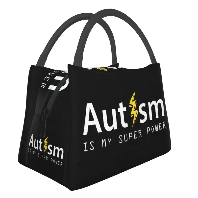 

Autism Is My Super Power Letter Print Thermal Insulated Lunch Bag Women Portable Lunch Box for Camping Travel Picnic Food Bags