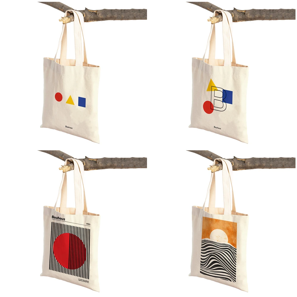 Bauhaus Exhibition Unique Women Shopping Bags Double Print Casual Canvas Handbag Vintage Art Child Shoulder Shopper Bag