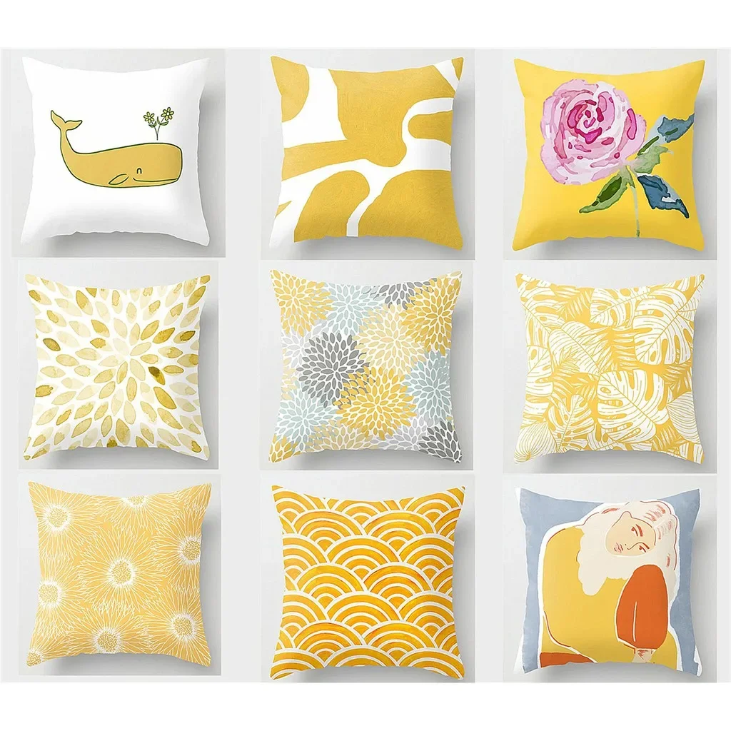 Yellow cushion pillowcase 40x40, 45x45, 50x50, 60x60. Square pillowcase, sofa cover. Home Decor Pillowcase.