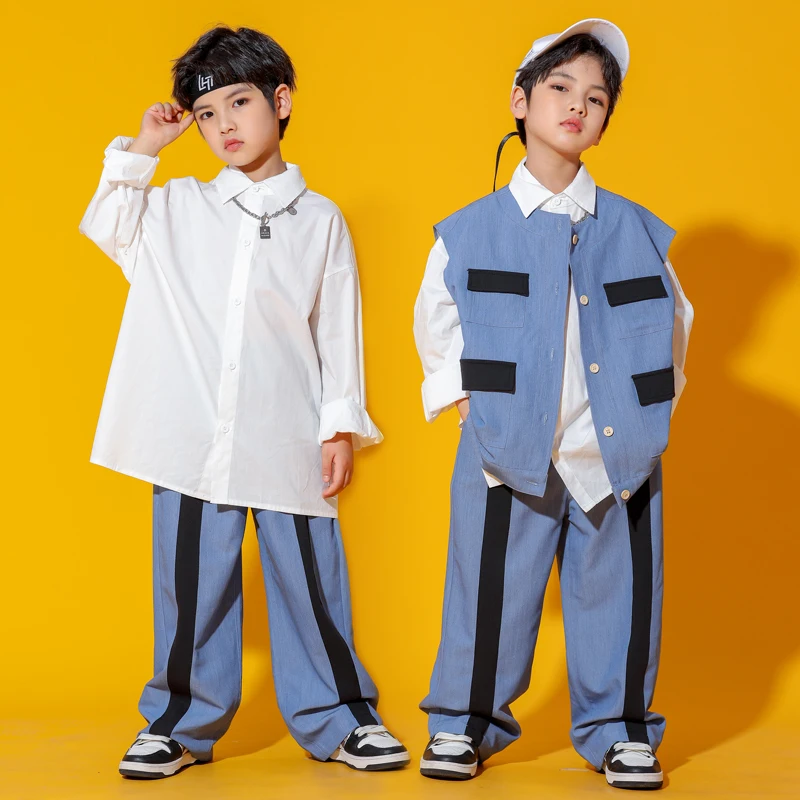 

2023 Children Hip Hop Dance Costumes For Kids Loose Shirts Kpop Outfits Boys Jazz Performance Costumes Street Dancewear DQS10592