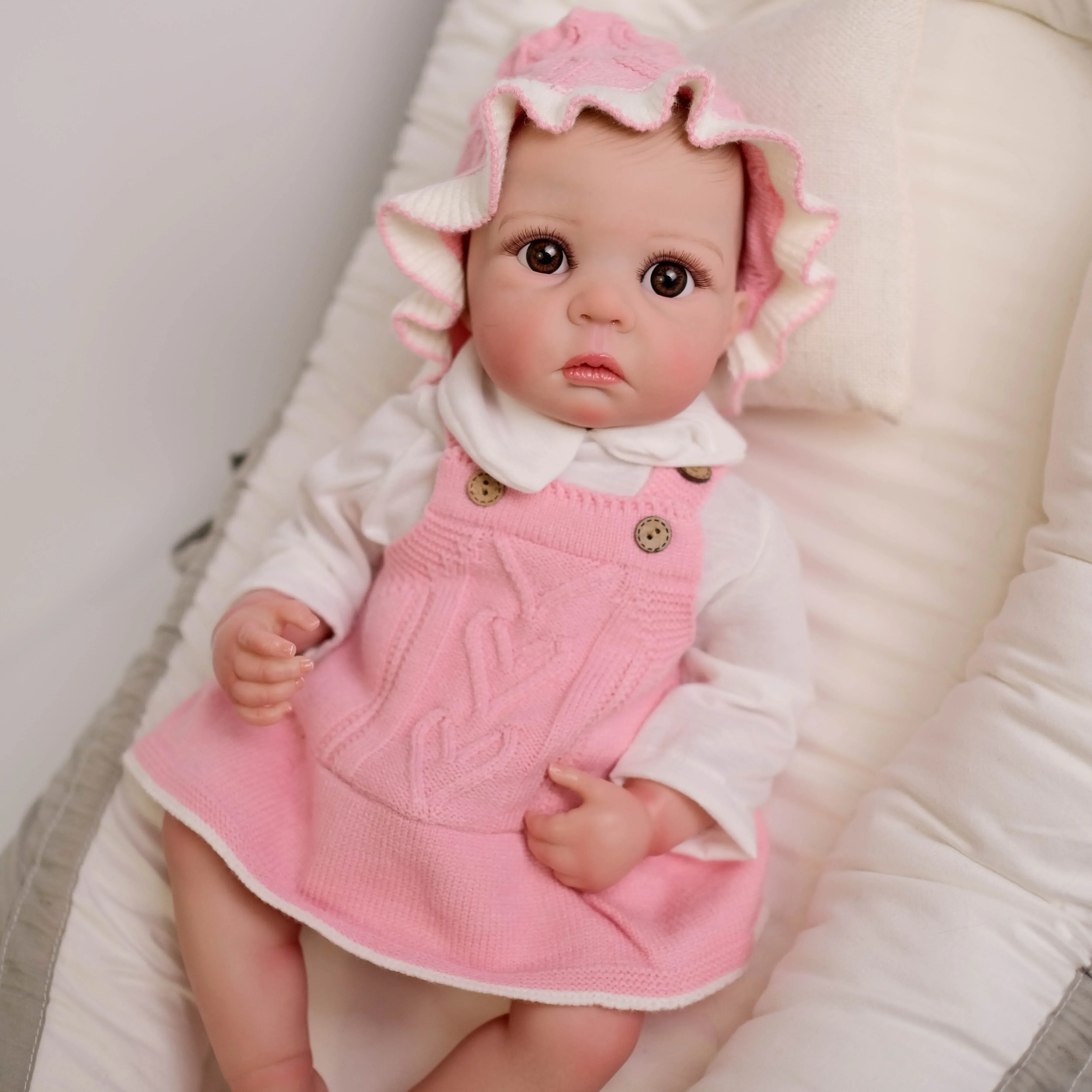 19inch Daphnne Soft Full Vinyl Girl Body Reborn Baby Doll 3D Skin Multiple Layers Painting with Hand Painted Hair Visible Veins