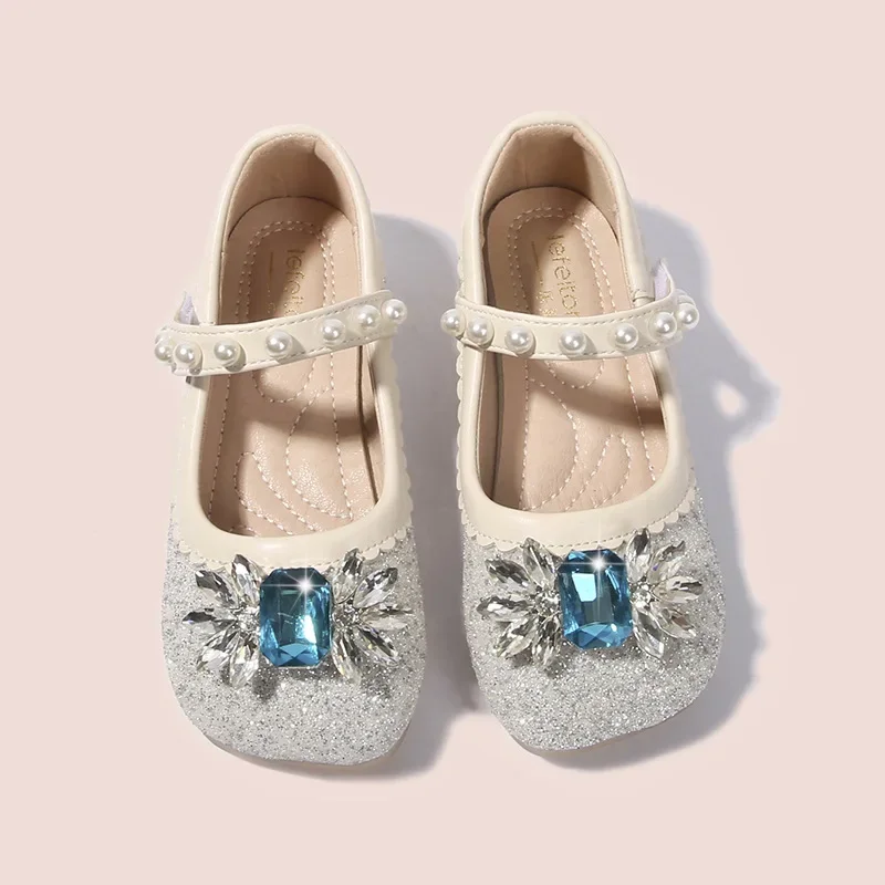 Children\'s Flats Wedding Shoes Sweet Rhinestone Kids Princess Dress Leather Shoes Fashion Sequins Pearl Girls Mary Jane Shoes