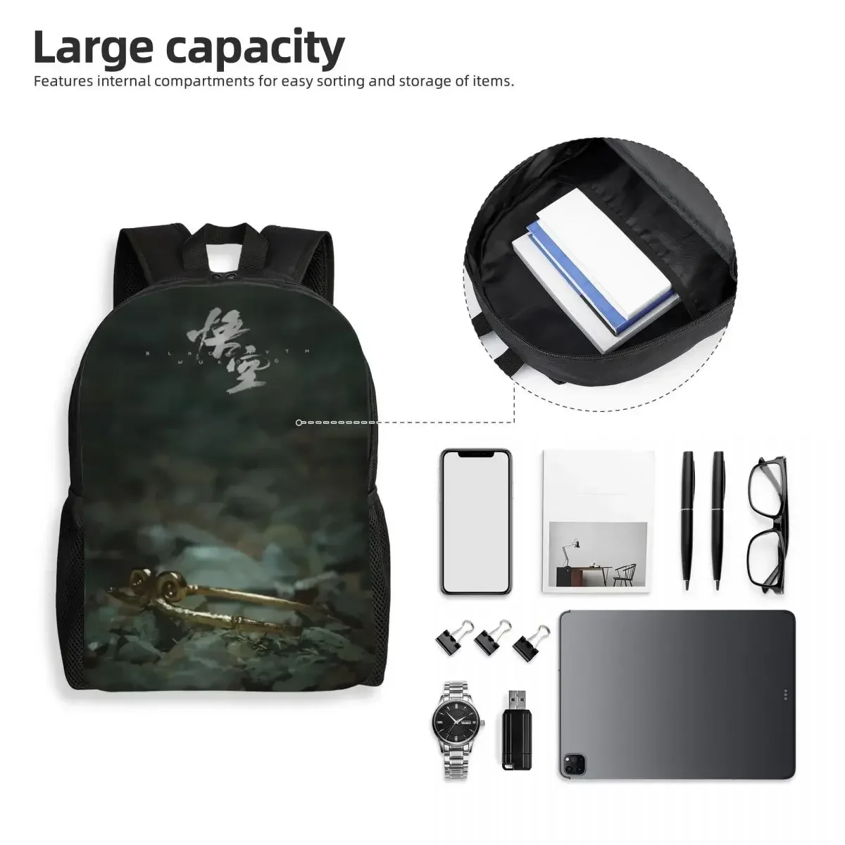 Custom Monkey King Wukong Myth Travel Backpack Men Women School Computer Bookbag Video Game Lover College Student Daypack Bags