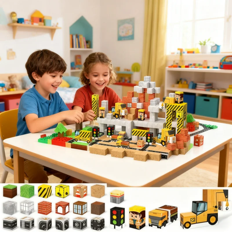 Kids Mini Magnetic Building Blocks Set with Road And Car STEM Educational Toys Boy Girls Christmas  Sensory Travel Gifts