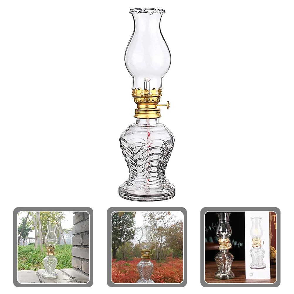 Transparent Glass Retro Kerosene Lamp Oil Lantern Vintage Outdoor Emergency Lighting Fixture Detachable Shade