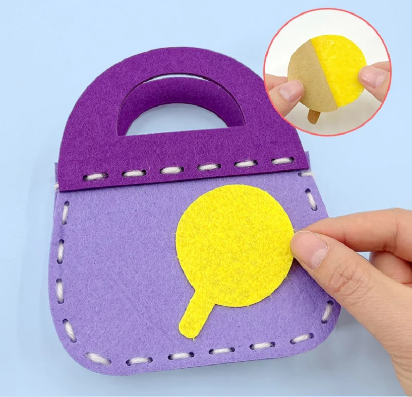 Kid DIY Art Craft Hand Make Own Bag with Needle Thread Color Felt Fabric Preschool Educational Busy Sewing Kit Toy Baby Toddler