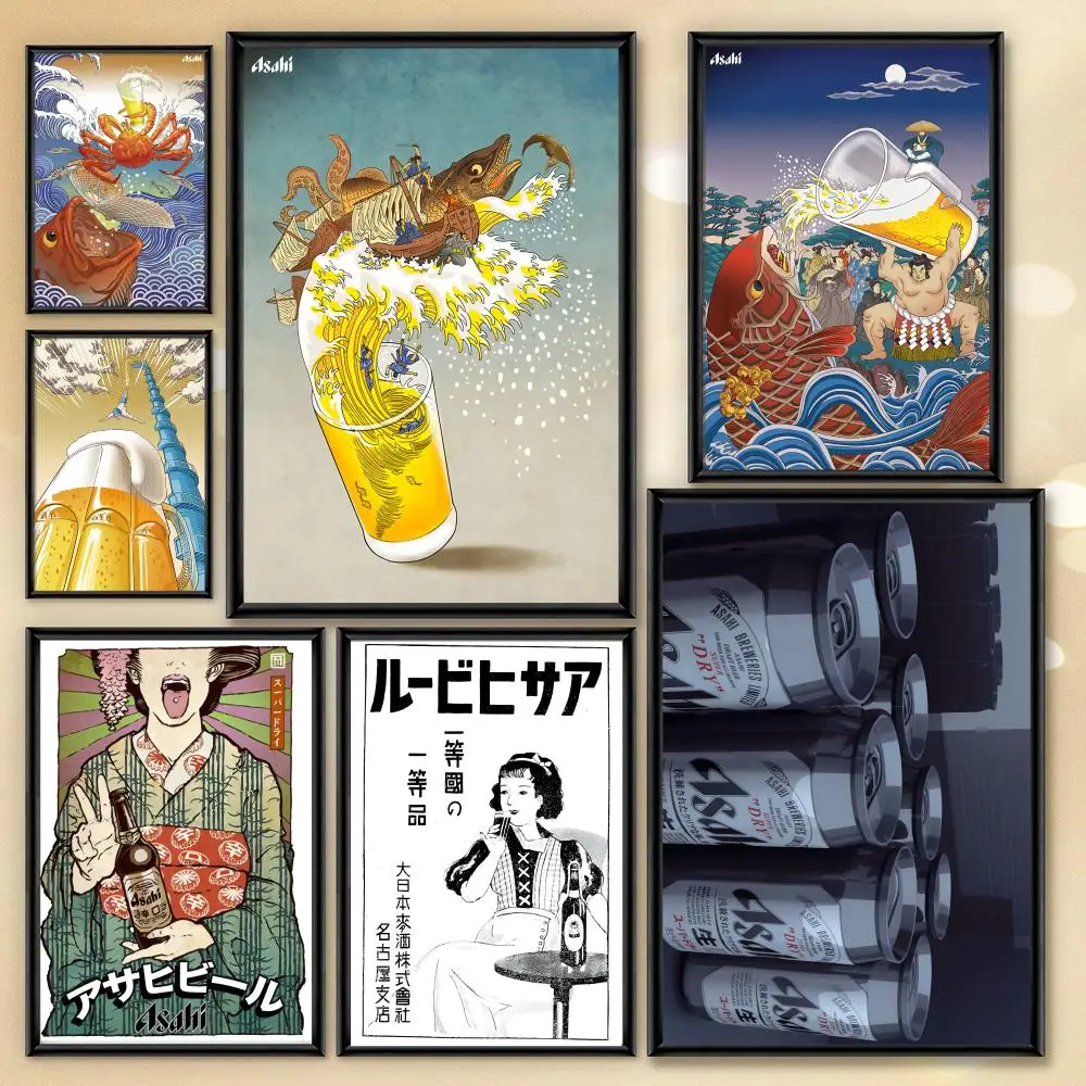 Japanese A-Asahi Beer Poster For Home Decoration Interior Bar Sticky Wall Art Printing Waterproof Room Decor