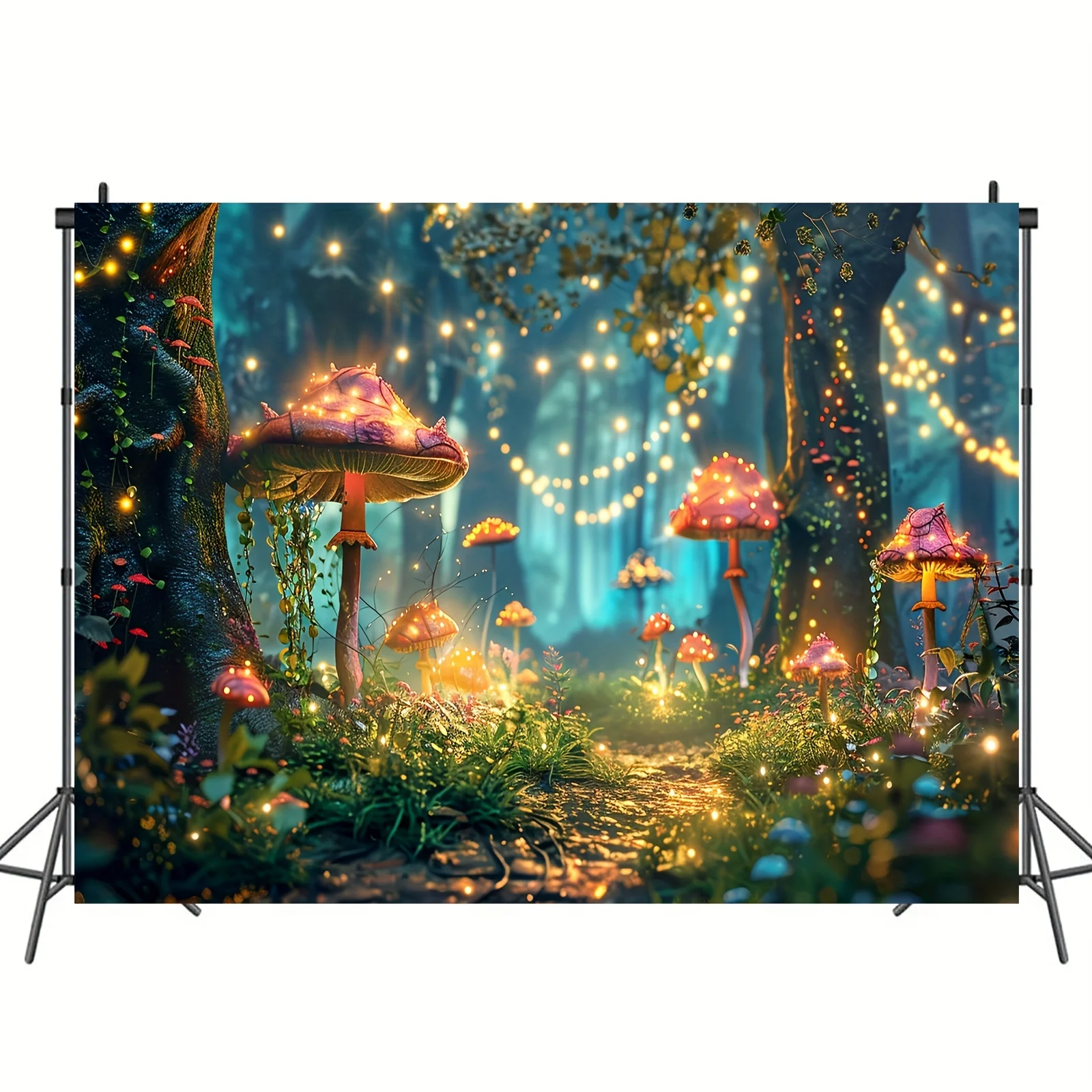 Fairy forest Glitter tree background, Magic Forest night photography birthday background, shower party photo shoot decoration