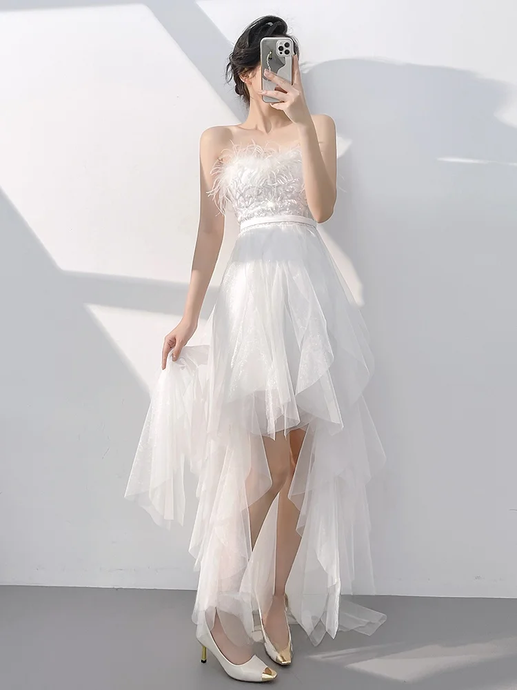 

White Strapl Evening Gown Women's New 2026 Luxury High-End Birthday Par Host Art Exam Korean Sle Princ Long Dr