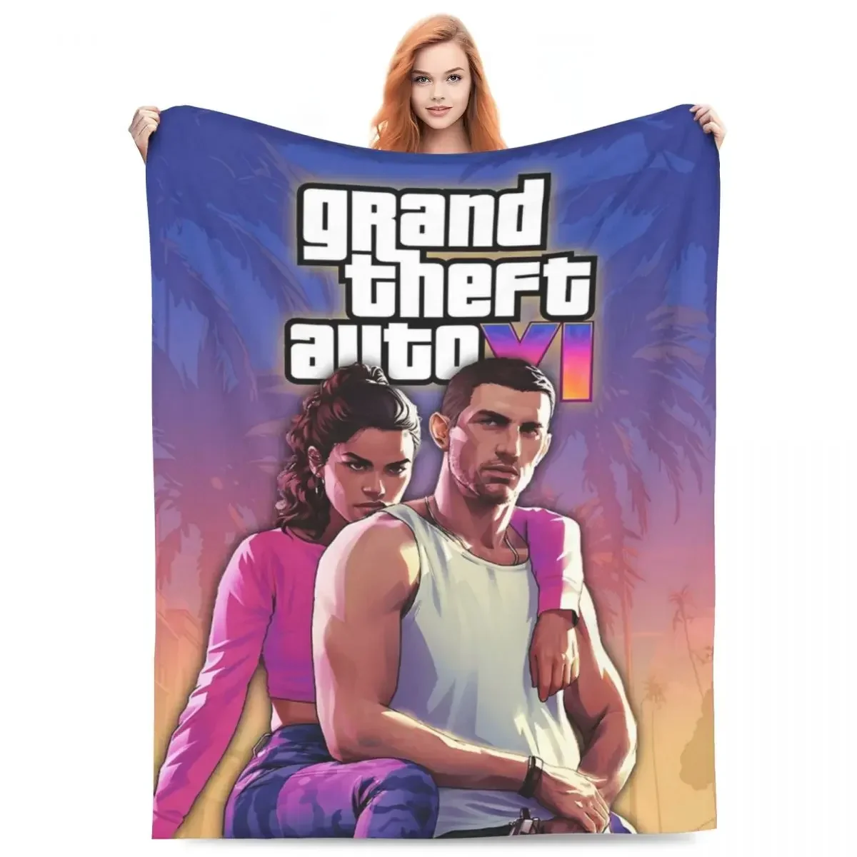 GTA 6 Lucia With Her Partner Blanket Fleece Bed New Games Throw Blanket Comfortable Super Warm for Travel Rug Piece