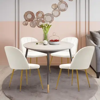 天鵝絨餐椅四件套,中世紀現代風格軟墊廚房椅,配金色金屬椅腿,優雅的裝飾椅,展現奢華 10 最佳銷售 豪華餐椅 - №7