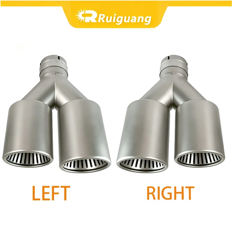 1pc Brushed Stainless Steel Exhaust Tip With Strip Holes, Dual Outlet Universal Decorative Exhaust Nozzle For Car Rear Pipe