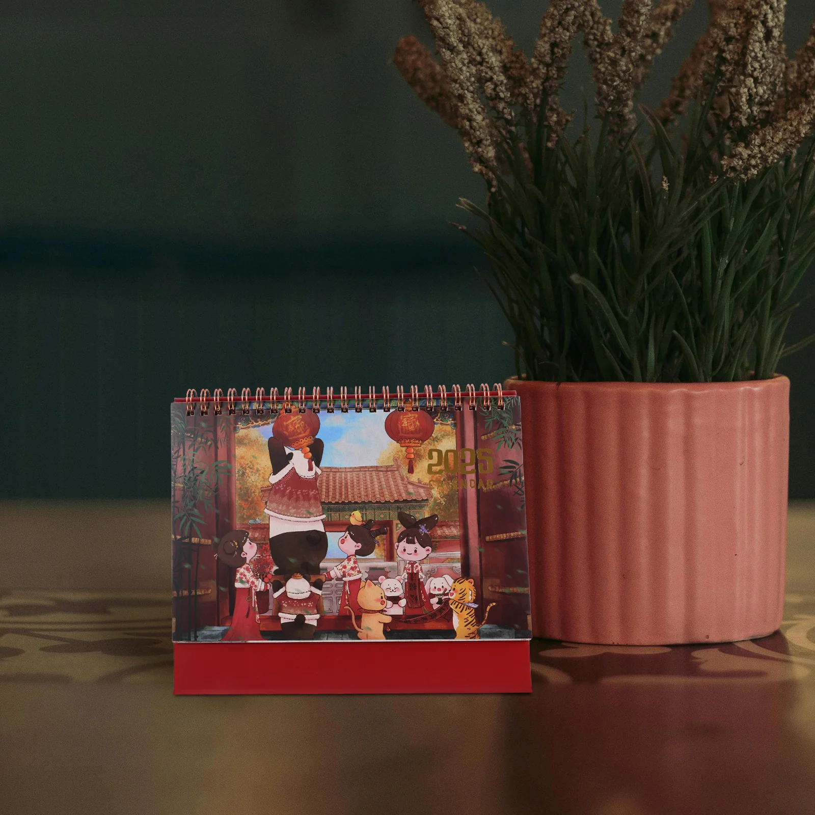 

2025 Desk Calendar Cartoon Retro Style H Drawn Coil Planner Chinese New Year Office Decor Accessories Women Simple Cute Printing