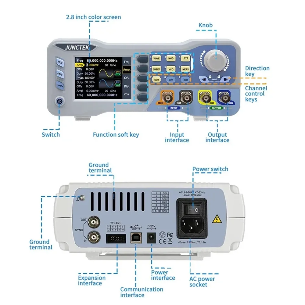 JUNCTEK JDS8060 8080 Dual Channel Function Arbitrary Waveform Signal Generator Source 275MSa/s 14bits Frequency Meter 60M 80MHz