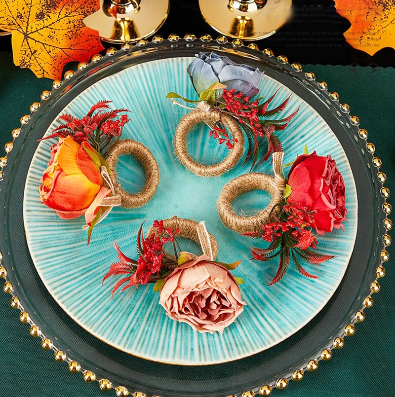 Simulation Simulation Rose Napkin Buckle Creative Desktop Restaurant Mouth Cloth Ring Holder For Festive Dining Wedding Party
