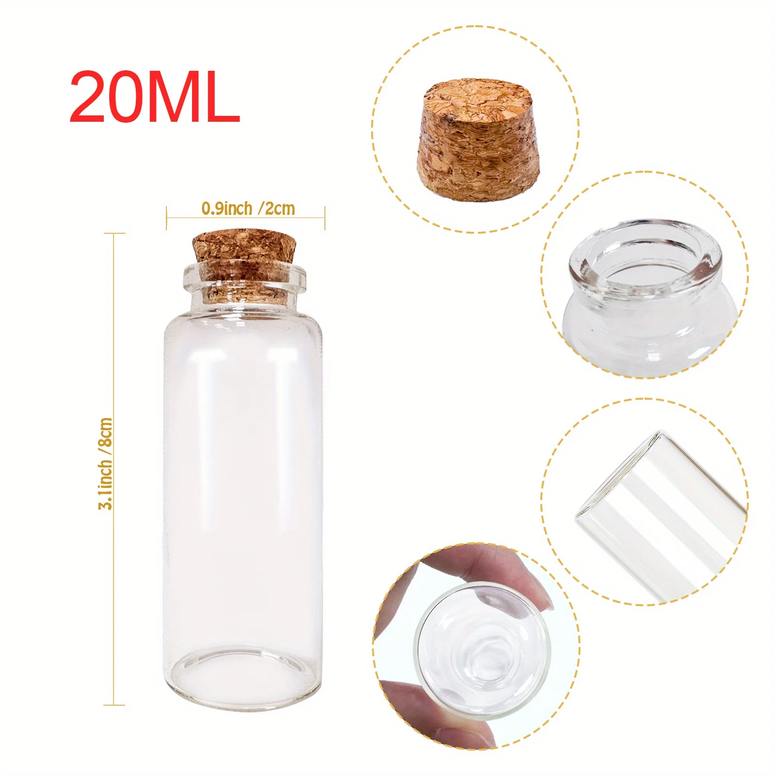 40Pcs Small Glass Bottles with Cork Lids 20ml Mini Jars Glass Vials with Wooden Corks Tags and Hemp Ropes for Wedding DIY Crafts