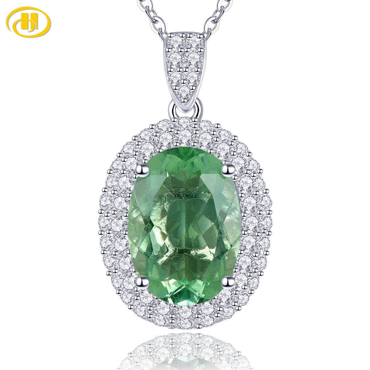 Natural Green Fluorite Sterling Silver Pendants 5 Carats Oval Faced Genuine Gemstone Classic Gorgerous Design New Year Gifts