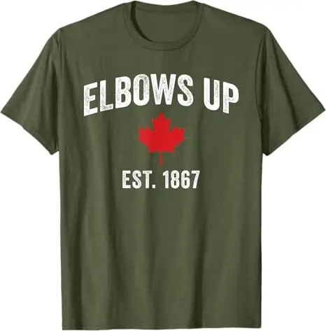 Elbows Up Canada Est 1867 Proud Canadian Strong Canada Flag T-Shirt Patriotic Graphic Saying Tee Novelty Gift Short Sleeve Tops