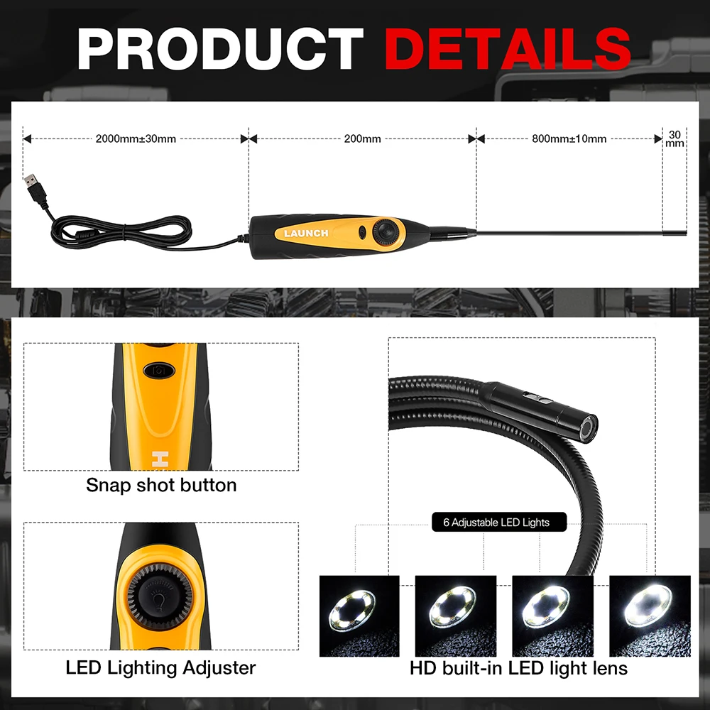 LAUNCH X431 VSP600 X431 VSP-600 Camera HD Endoscope Car Inspection Endoscope 6 LED Lights VSP 600 Videoscope for Android