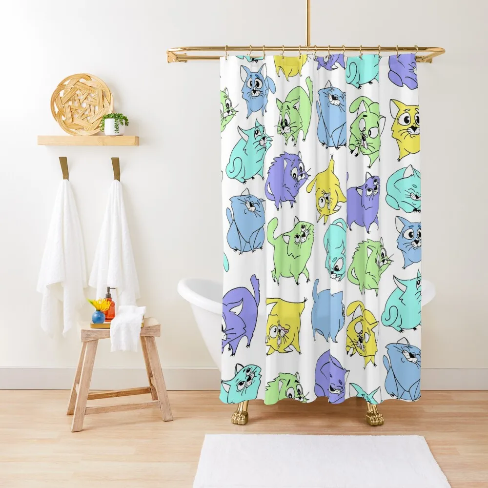 

A collection of colorful and funny cats Shower Curtain Waterproof Shower And Anti-Mold For Shower Bathroom Accessory Curtain