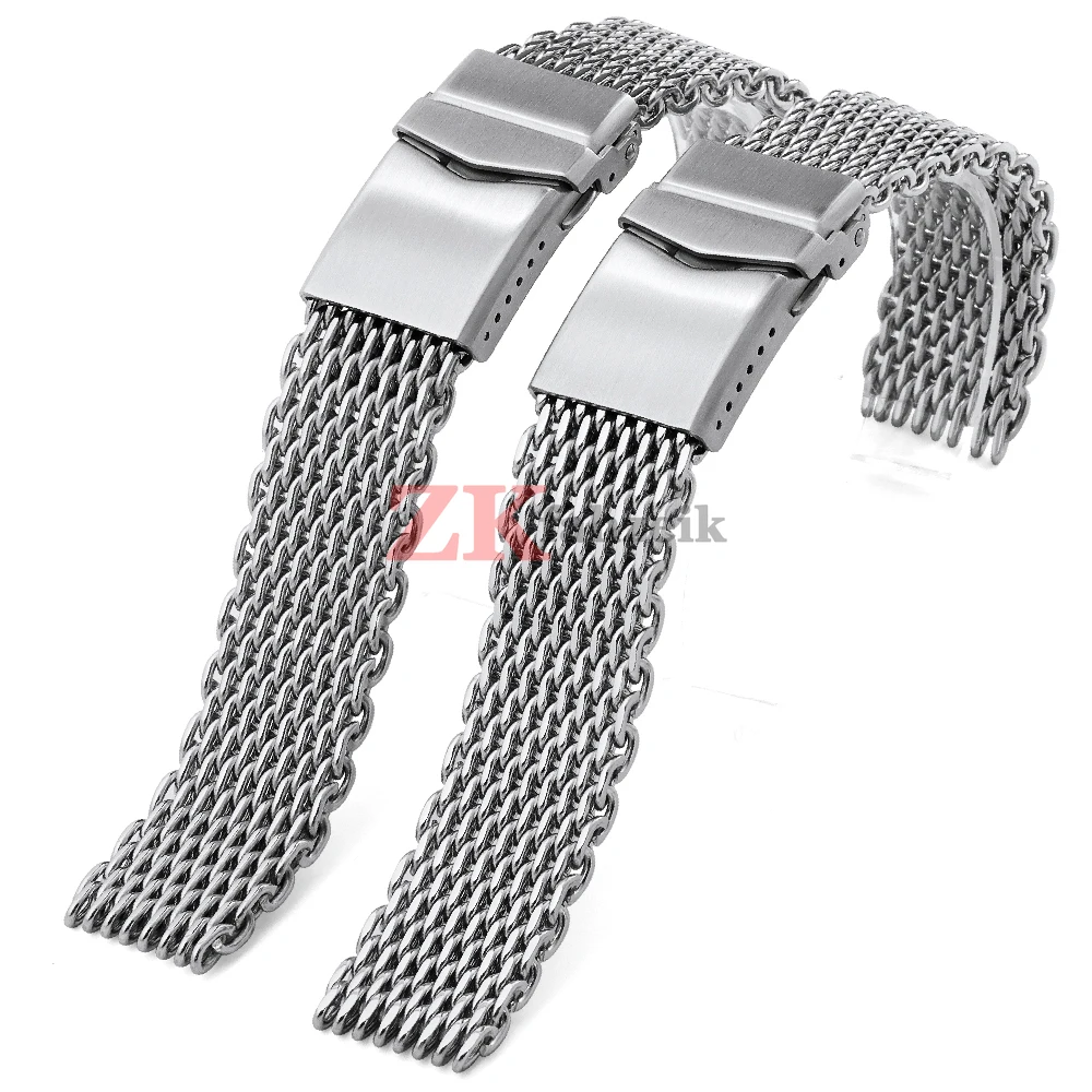 18/20/22mm Men Luxury Bracelet 4.0 Thicken Stainless Steel Shark Mesh Strap for Seiko Solid Adjustable Buckle Diving Watch Band