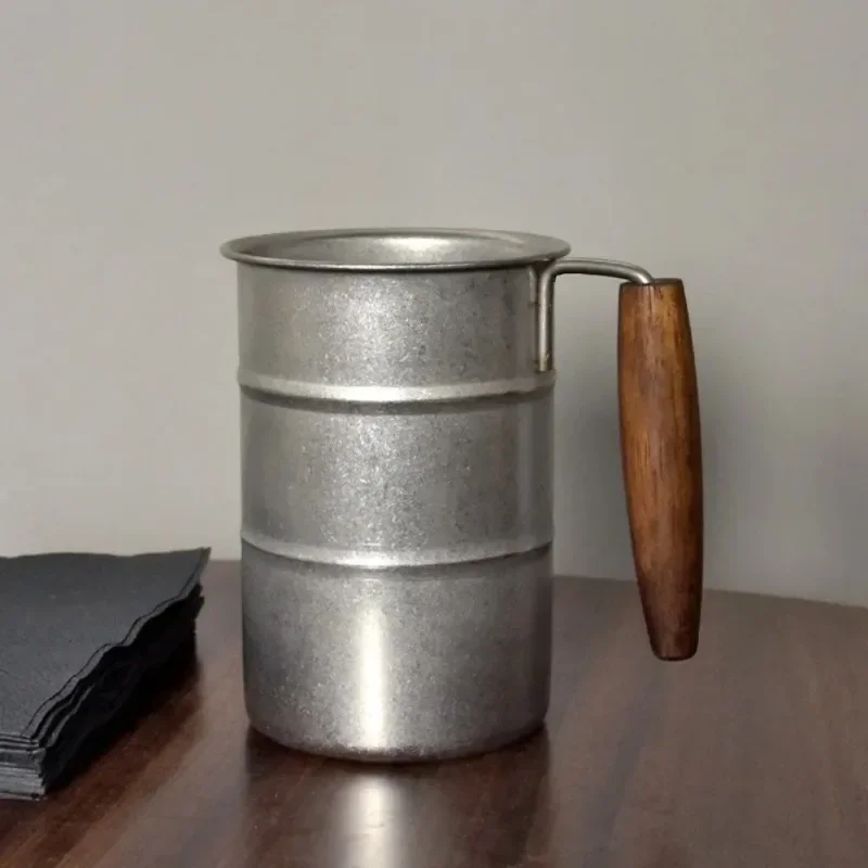 350ml stainless steel retro beer mug wooden handle anti-fall camping mug outdoor style coffee mug travel