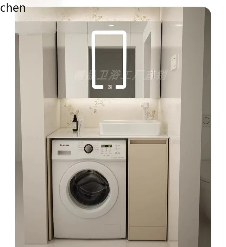 Drum Washing Machine Integrated Cabinet with Stone Countertop and Ceramic Wash Basin