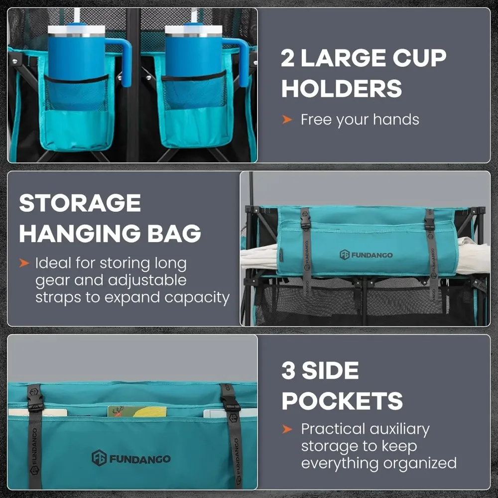 عربة ذات طابقين قابلة للطي 660L XXL مع موسع عالي، عجلات لجميع التضاريس للتخييم، معدات رياضية، للاستخدام المنزلي