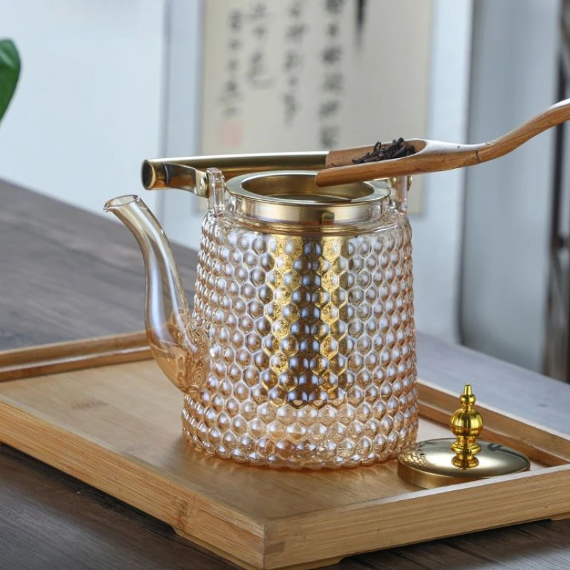 Hammer Japanese beam pot copper handle retro boiling teapot large capacity large hole sky pot high borosilicate glass teapot