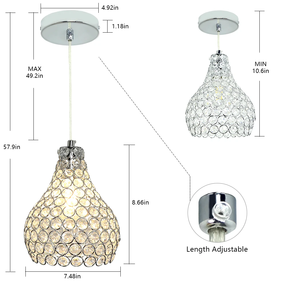 Imagem -04 - Depeley Moderna Luz Pingente de Teto Cristal Ajustável Montagem Embutida Iluminação Lustre para Ilha Cozinha Sala Jantar E26 Base