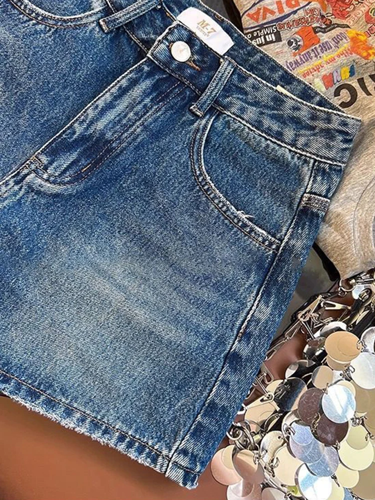 2025 nova versão europeia bordas desgastadas design emagrecimento a linha shorts feminino verão versátil casual cintura alta shorts jeans