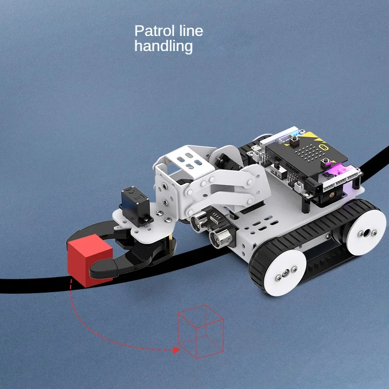 Microbit Robot mobil grafis yang dapat diprogram, Qtruck untuk Microbit V2 Robot DIY Kit pemula pendidikan Kit Crawler Tank RC jejak